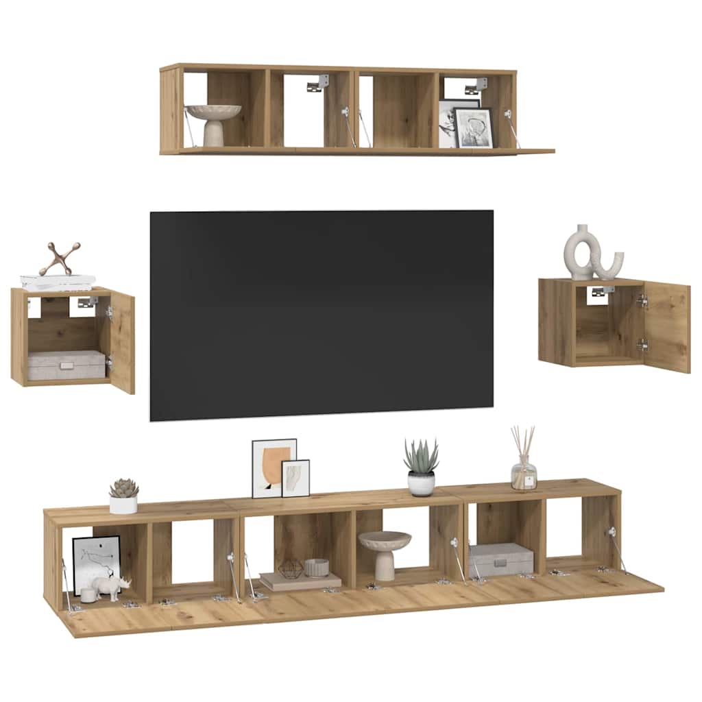 vidaXL TV Cabinet Set 7 pcs Artisan Oak Engineered Wood 3