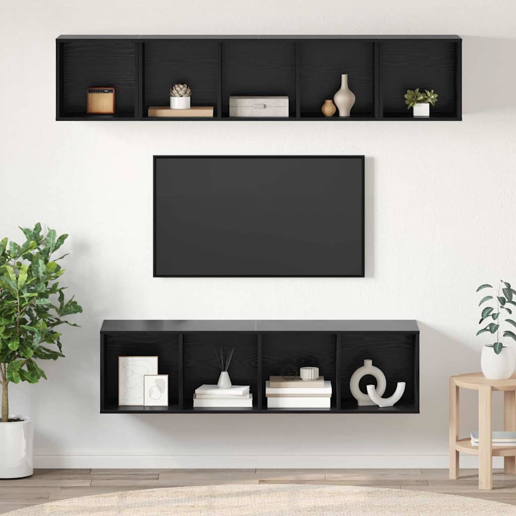 4 Piece TV Cabinet Set Engineered Wood Black oak