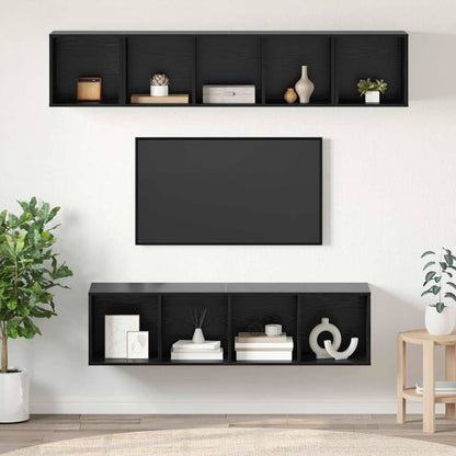 4 Piece TV Cabinet Set Engineered Wood Black oak