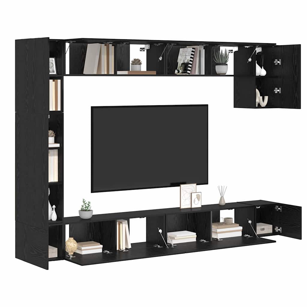 vidaXL TV Cabinet Set 9 pcs Black Oak Engineered Wood 3