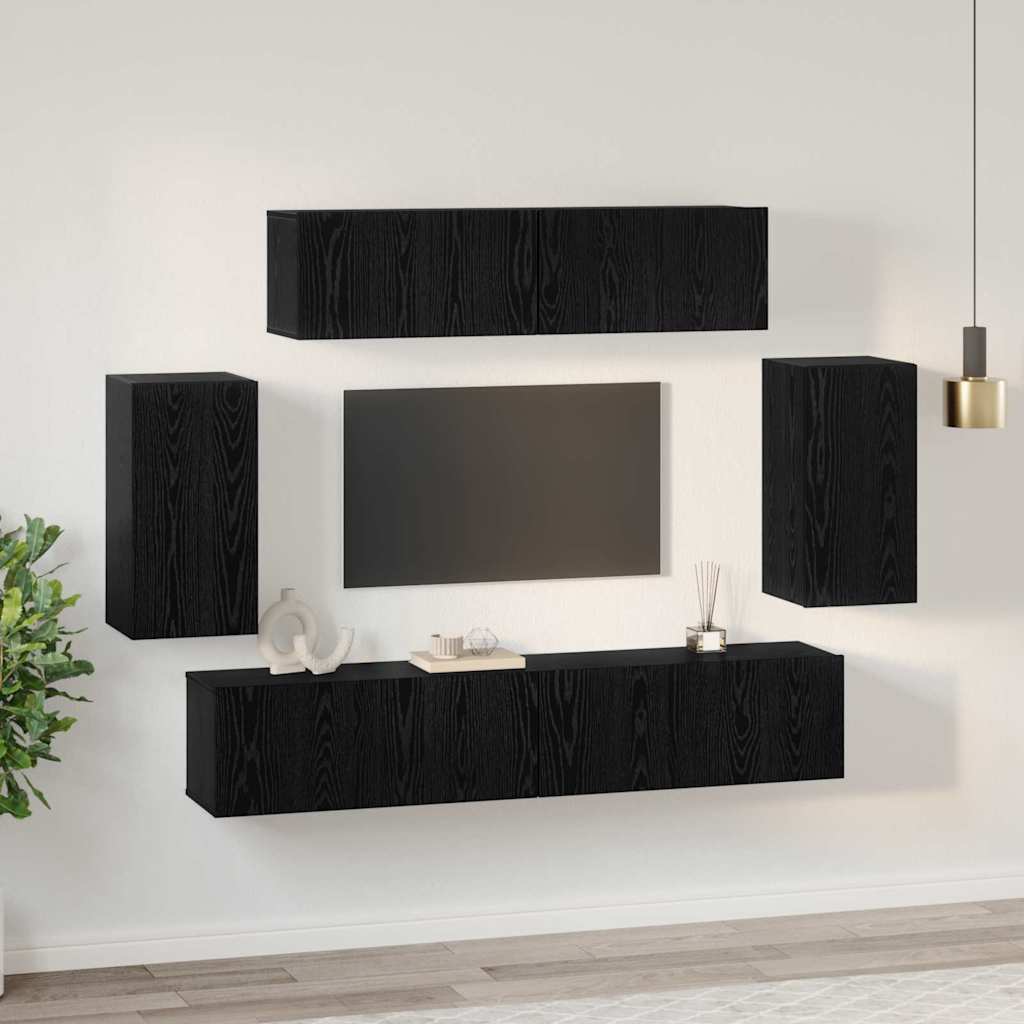 vidaXL TV Cabinet Set 6 pcs Black Oak Engineered Wood 4