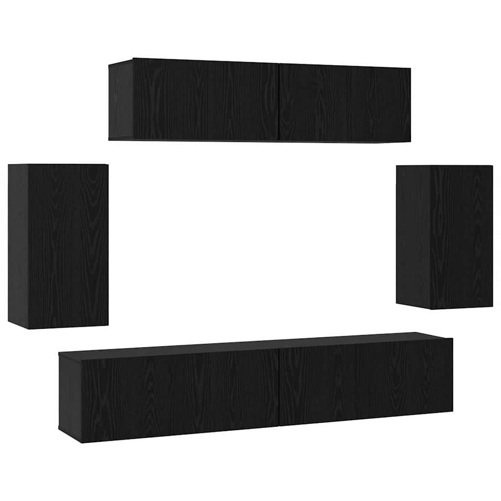 vidaXL TV Cabinet Set 6 pcs Black Oak Engineered Wood 2