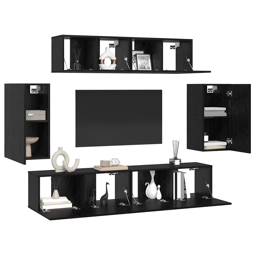vidaXL TV Cabinet Set 6 pcs Black Oak Engineered Wood 3