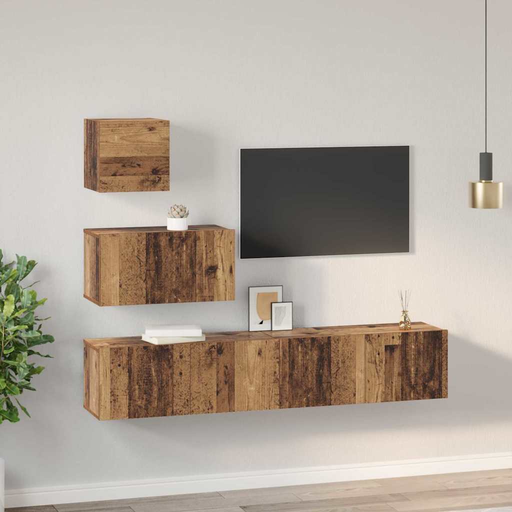 4 Piece TV Cabinet Set Engineered Wood Width 60/80 cm Old wood