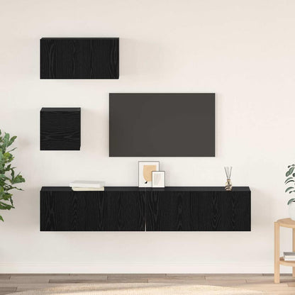 4 Piece TV Cabinet Set Engineered Wood Width 60/80 cm Black oak