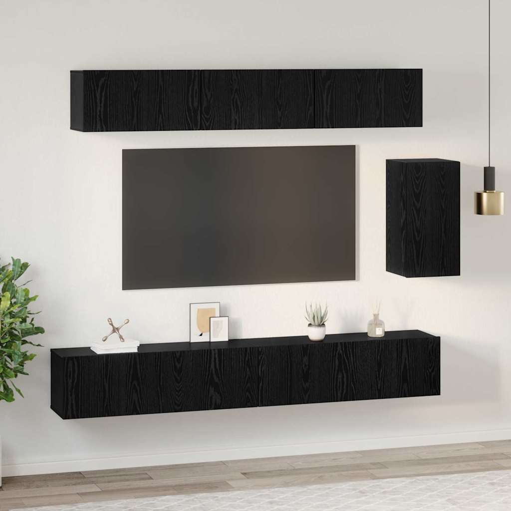 vidaXL TV Cabinet Set 6 pcs Black Oak Engineered Wood 4