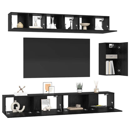 vidaXL TV Cabinet Set 6 pcs Black Oak Engineered Wood 3