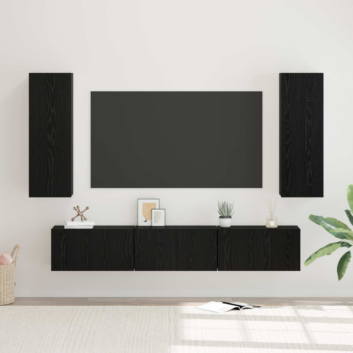 5 Piece TV Cabinet Set Engineered Wood Width 180 cm Black oak