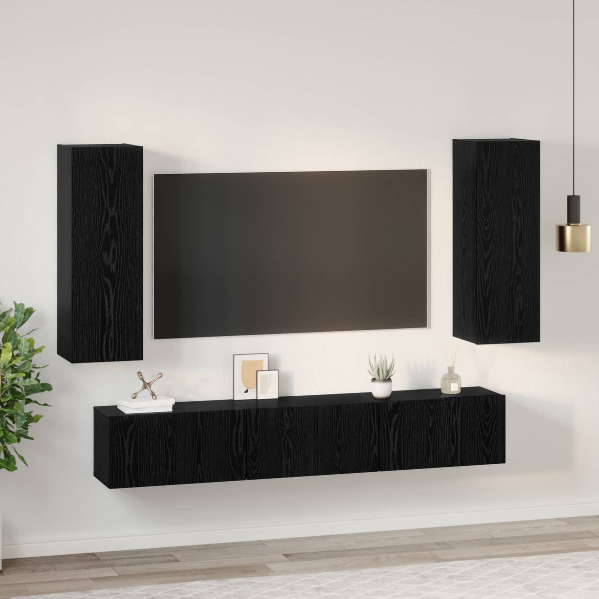 5 Piece TV Cabinet Set Engineered Wood Width 180 cm Black oak