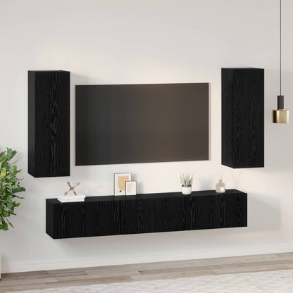 5 Piece TV Cabinet Set Engineered Wood Width 180 cm Black oak