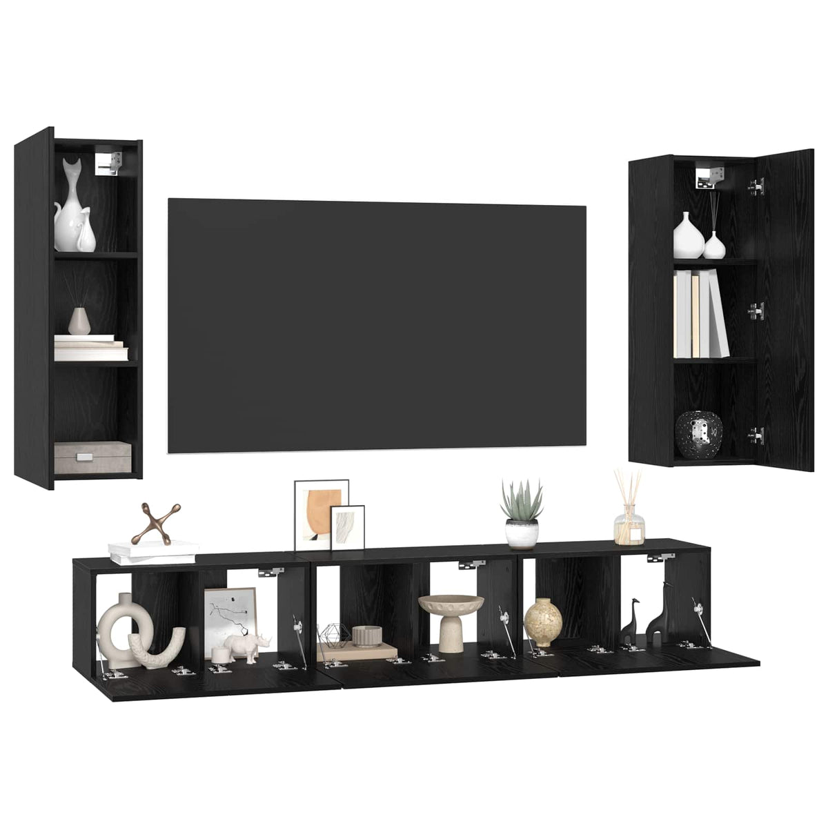 5 Piece TV Cabinet Set Engineered Wood Width 180 cm Black oak