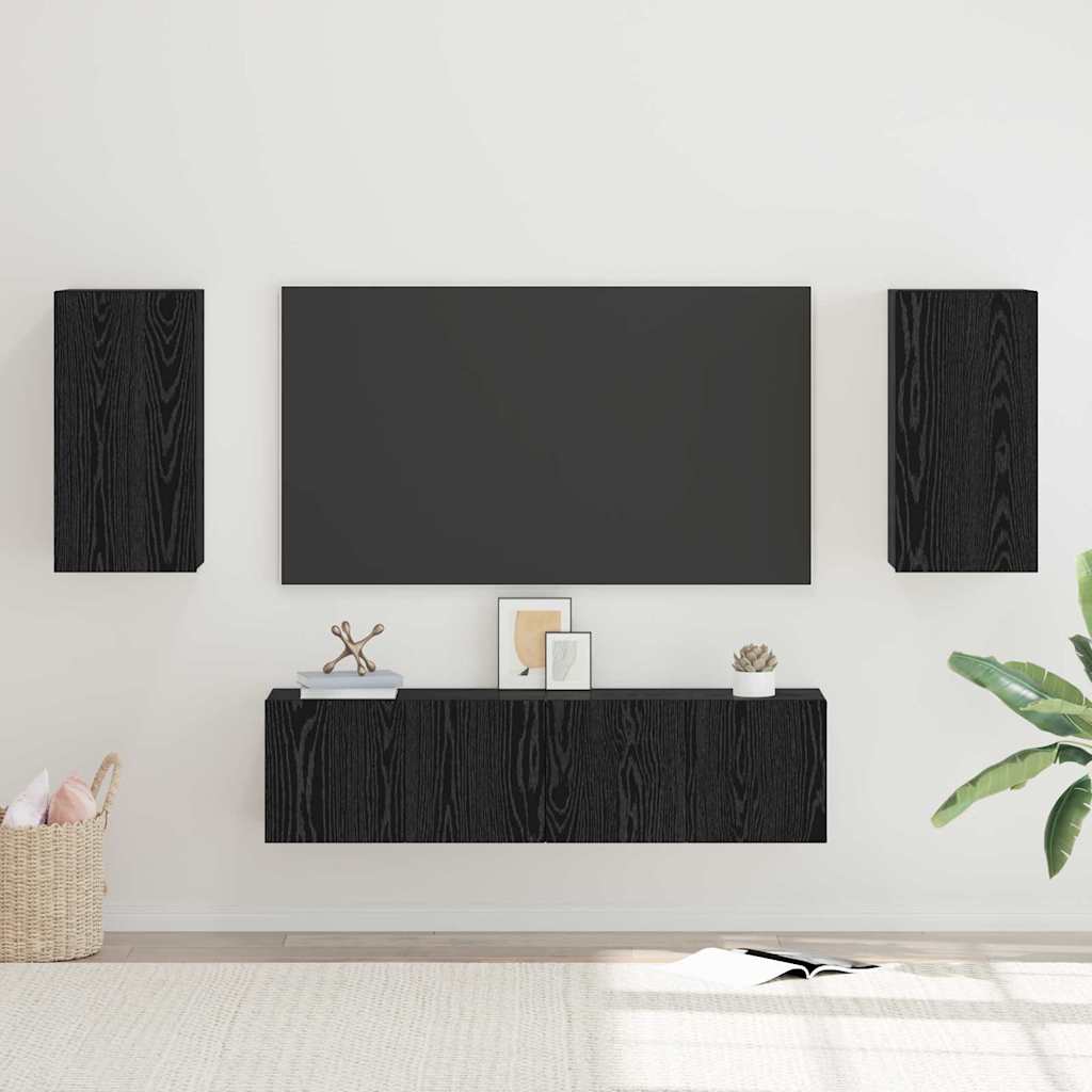 4 Piece TV Cabinet Set Engineered Wood Width 120 cm Black oak