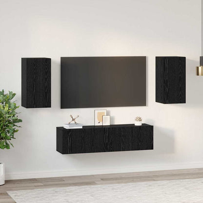 4 Piece TV Cabinet Set Engineered Wood Width 120 cm Black oak