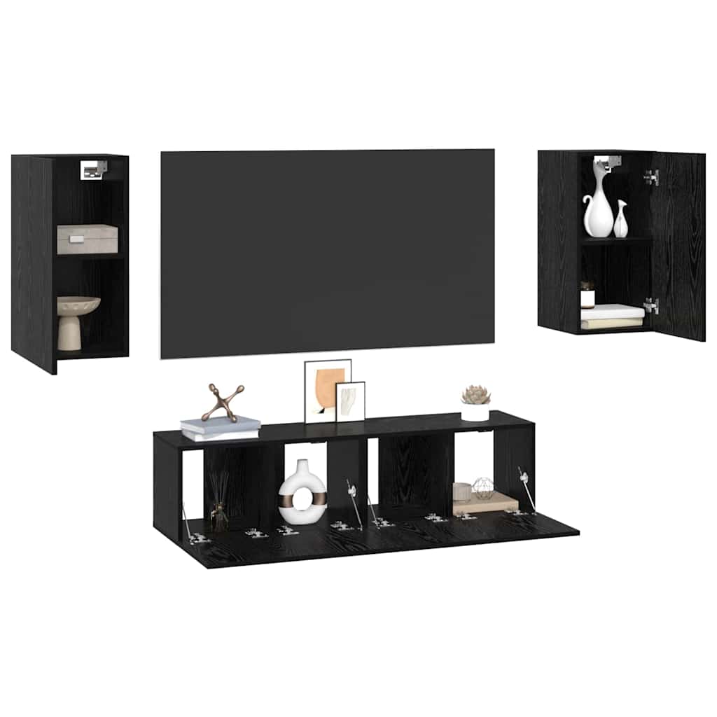 4 Piece TV Cabinet Set Engineered Wood Width 120 cm Black oak