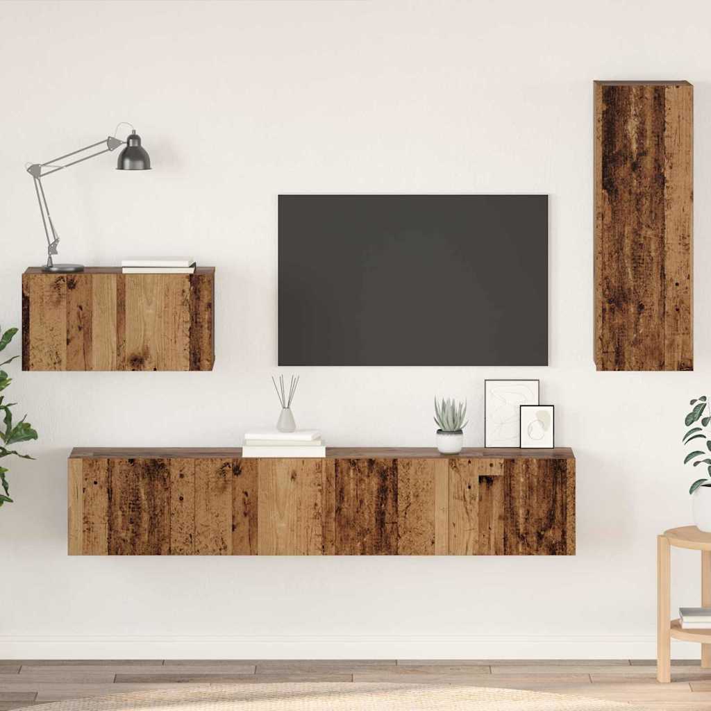 4 Piece TV Cabinet Set Engineered Wood Height 90 cm Old wood