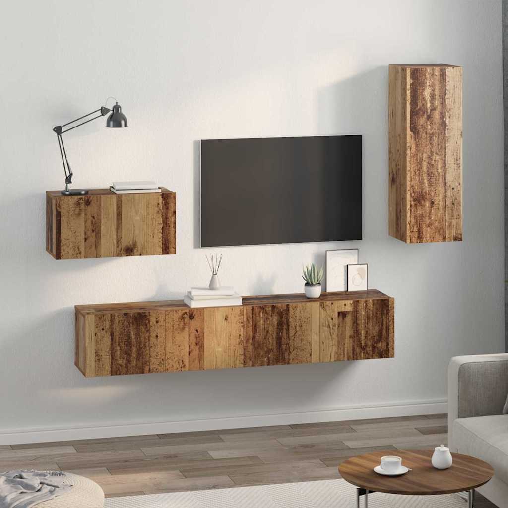 4 Piece TV Cabinet Set Engineered Wood Height 90 cm Old wood