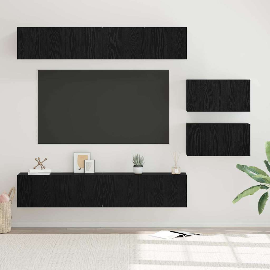 vidaXL TV Cabinet Set 6 pcs Black Oak Engineered Wood 1