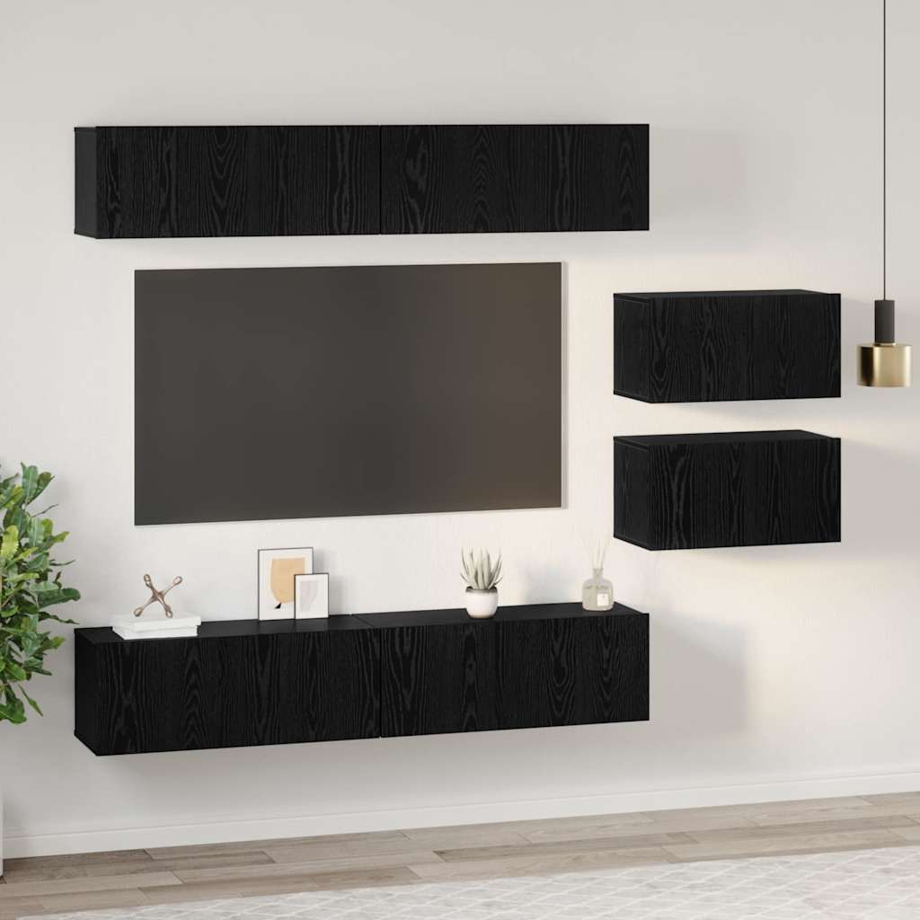 vidaXL TV Cabinet Set 6 pcs Black Oak Engineered Wood 4