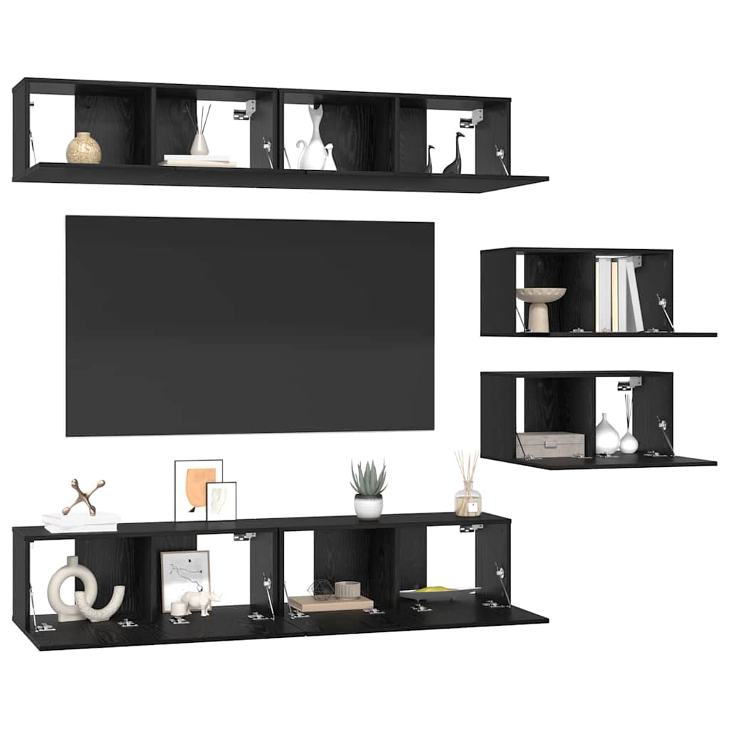 vidaXL TV Cabinet Set 6 pcs Black Oak Engineered Wood 3