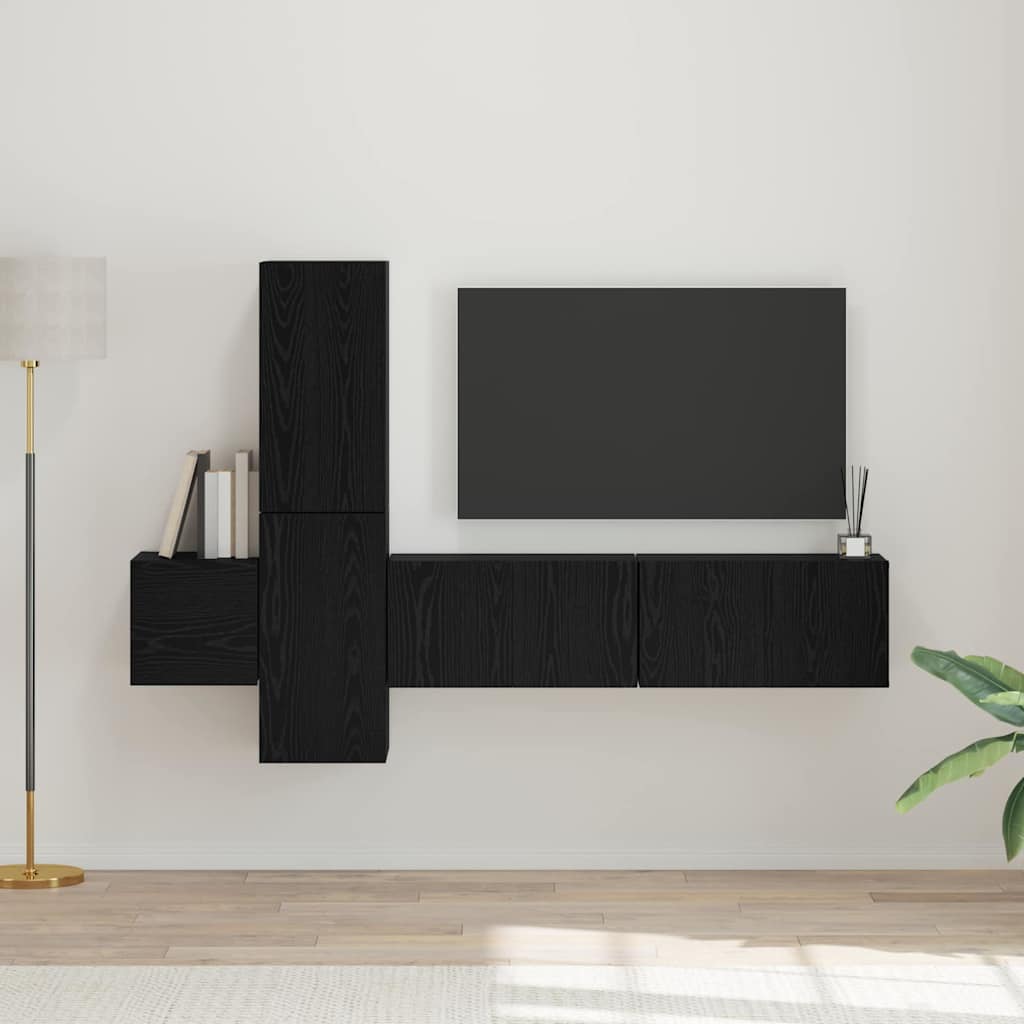 5 Piece TV Cabinet Set Engineered Wood Width 120 cm Black oak