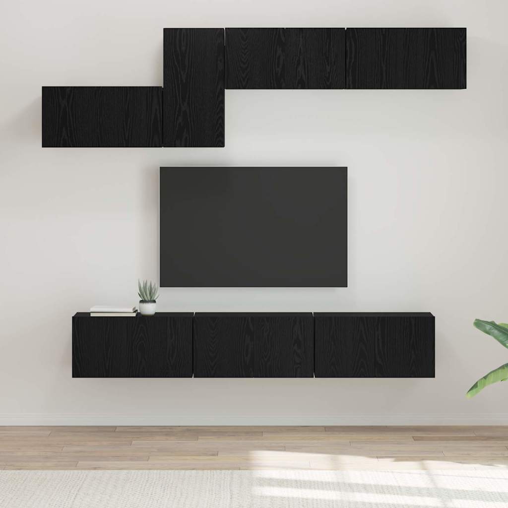 vidaXL TV Cabinet Set 7 pcs Black Oak Engineered Wood 1