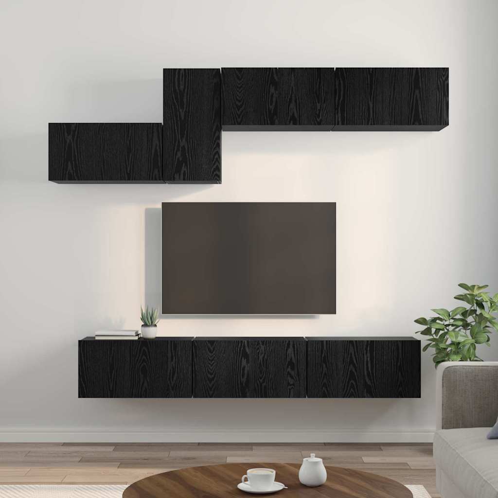 vidaXL TV Cabinet Set 7 pcs Black Oak Engineered Wood 4