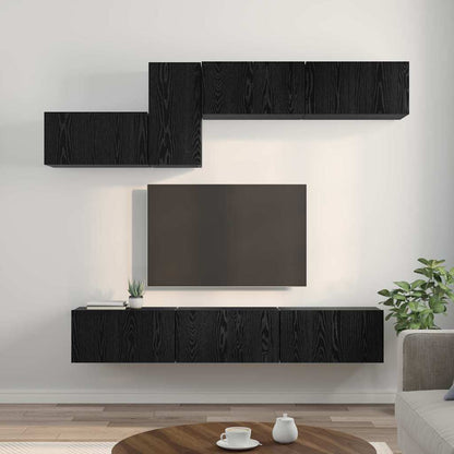 vidaXL TV Cabinet Set 7 pcs Black Oak Engineered Wood 4
