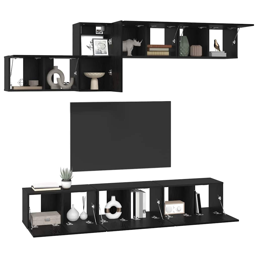 vidaXL TV Cabinet Set 7 pcs Black Oak Engineered Wood 3