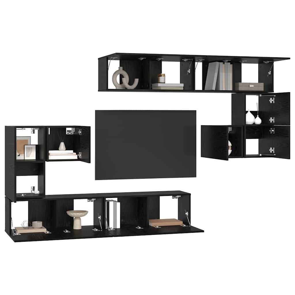 vidaXL TV Units 4 pcs Black Oak Engineered wood 3