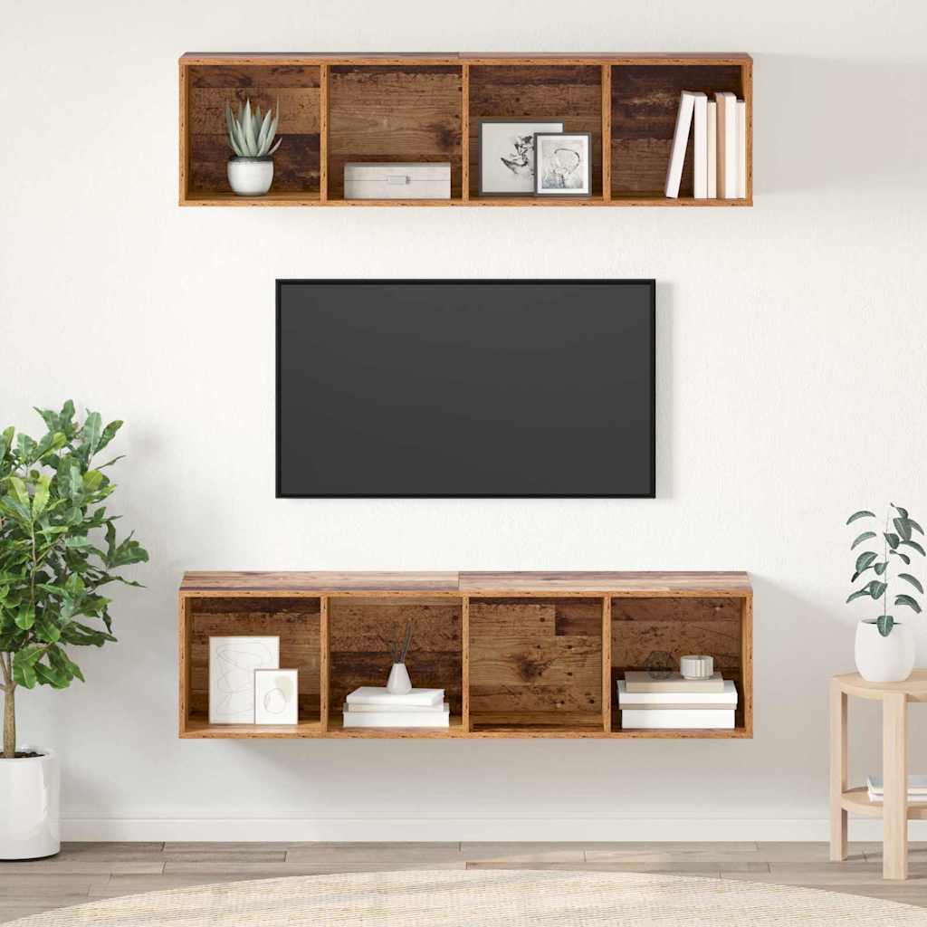 2 Piece Wall-mounted TV Cabinet Set Engineered Wood Old wood
