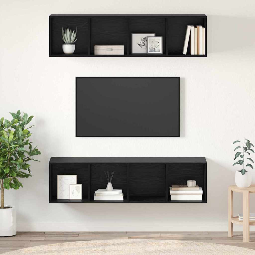 2 Piece Wall-mounted TV Cabinet Set Engineered Wood Black oak
