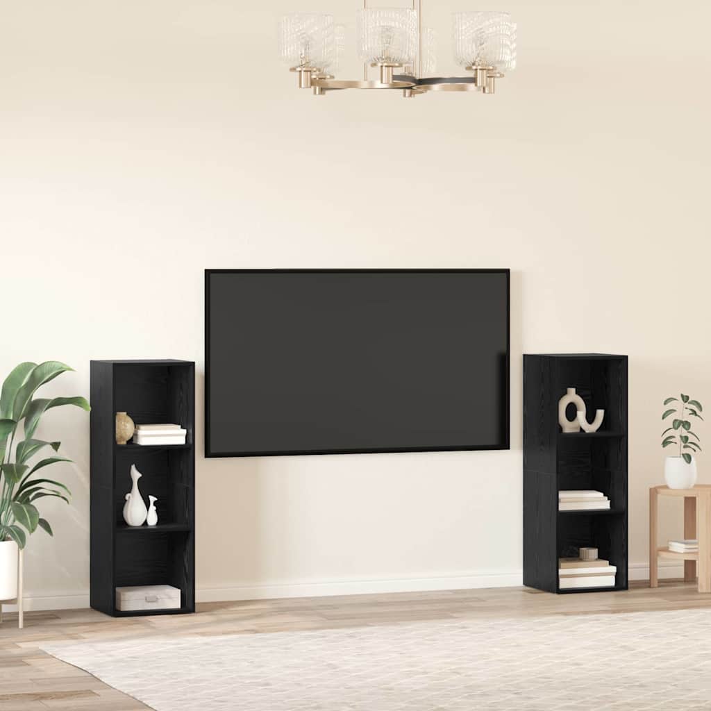 2 Piece TV Cabinet Set 107x35x37 cm Engineered Wood Black oak