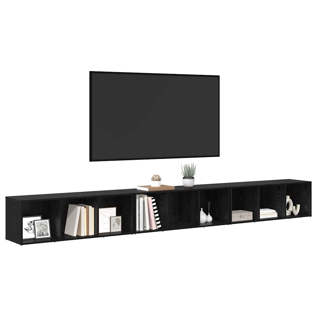3 Piece TV Cabinet Set 107x35x37 cm Engineered Wood Black oak