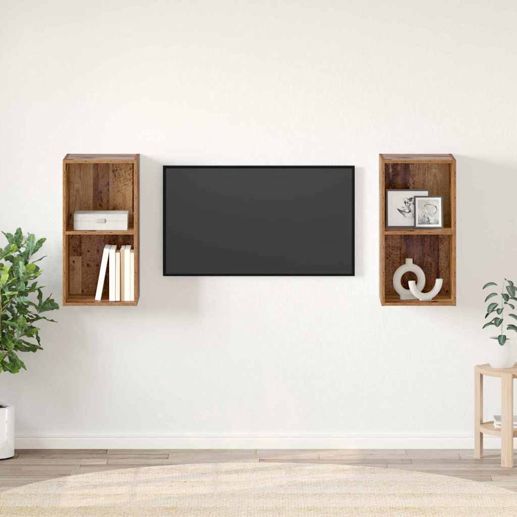 2 Piece Wall-mounted TV Cabinet Set Engineered Wood Old wood