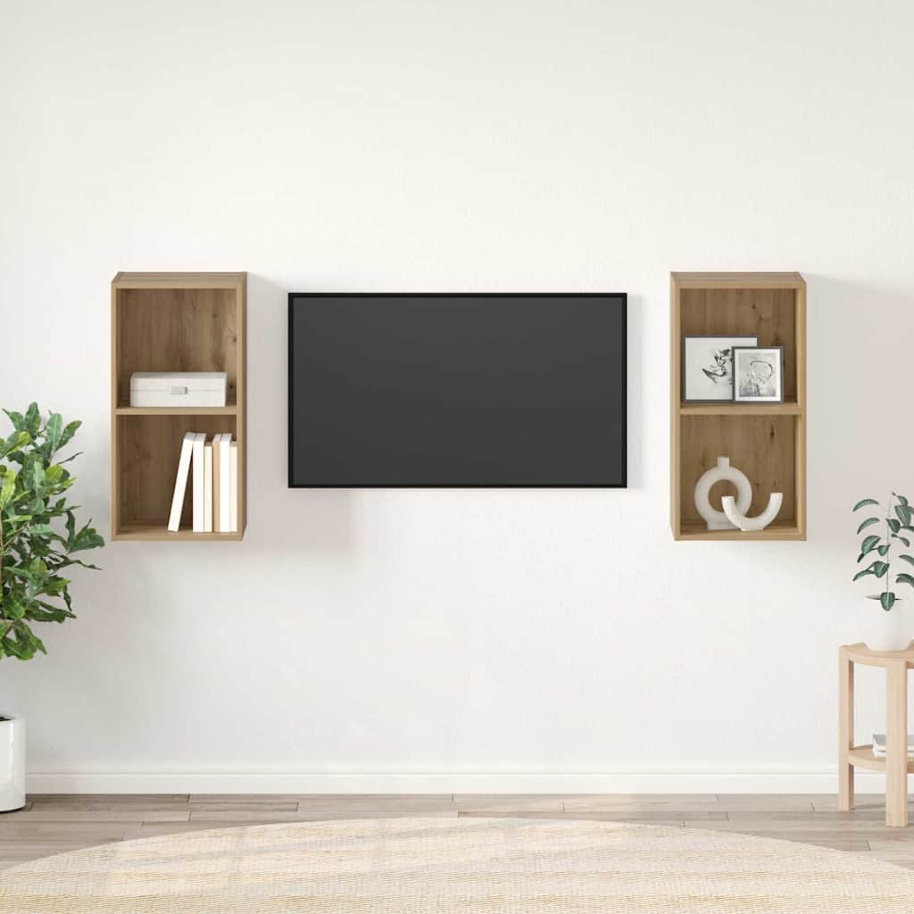 2 Piece Wall-mounted TV Cabinet Set Engineered Wood Artisan oak