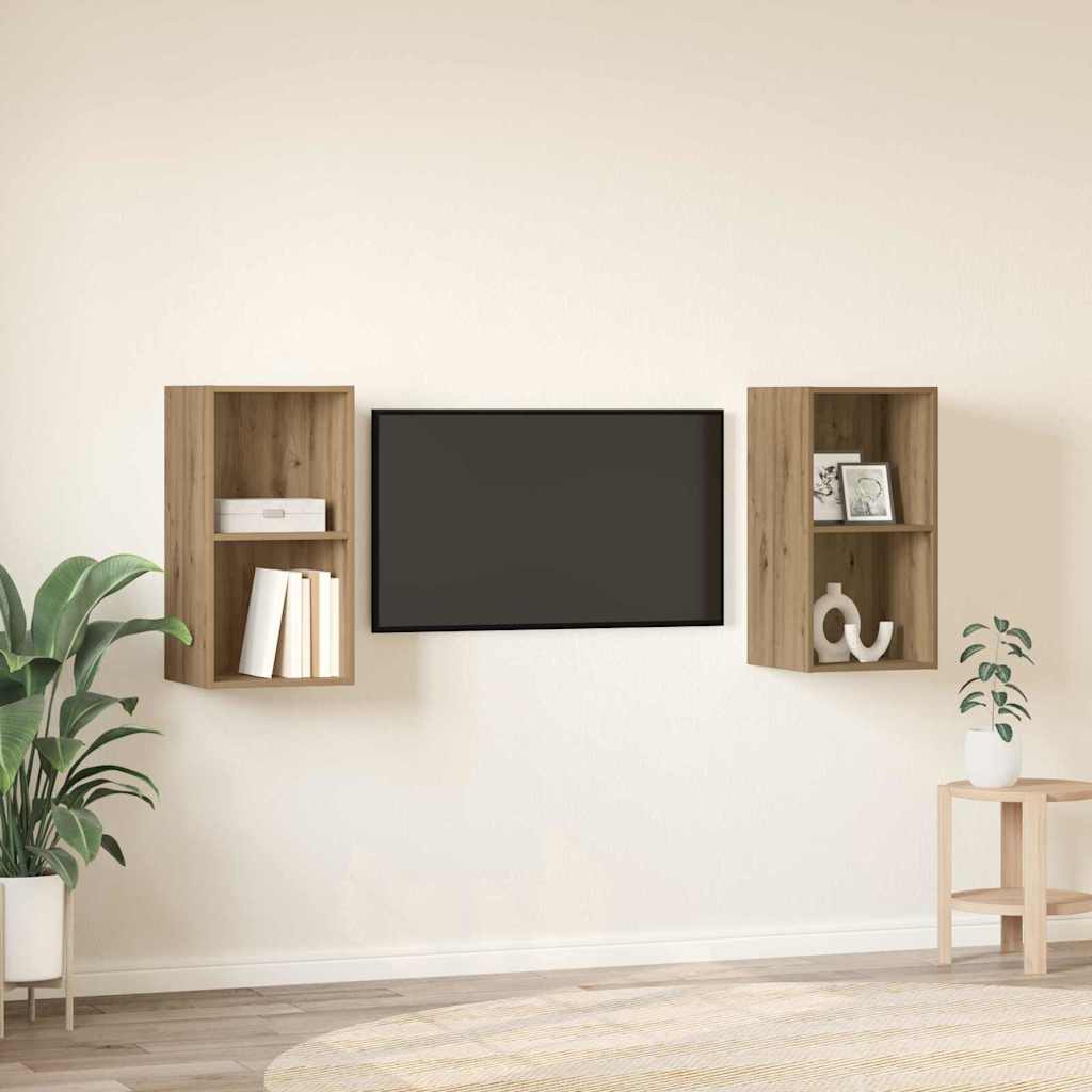 2 Piece Wall-mounted TV Cabinet Set Engineered Wood Artisan oak