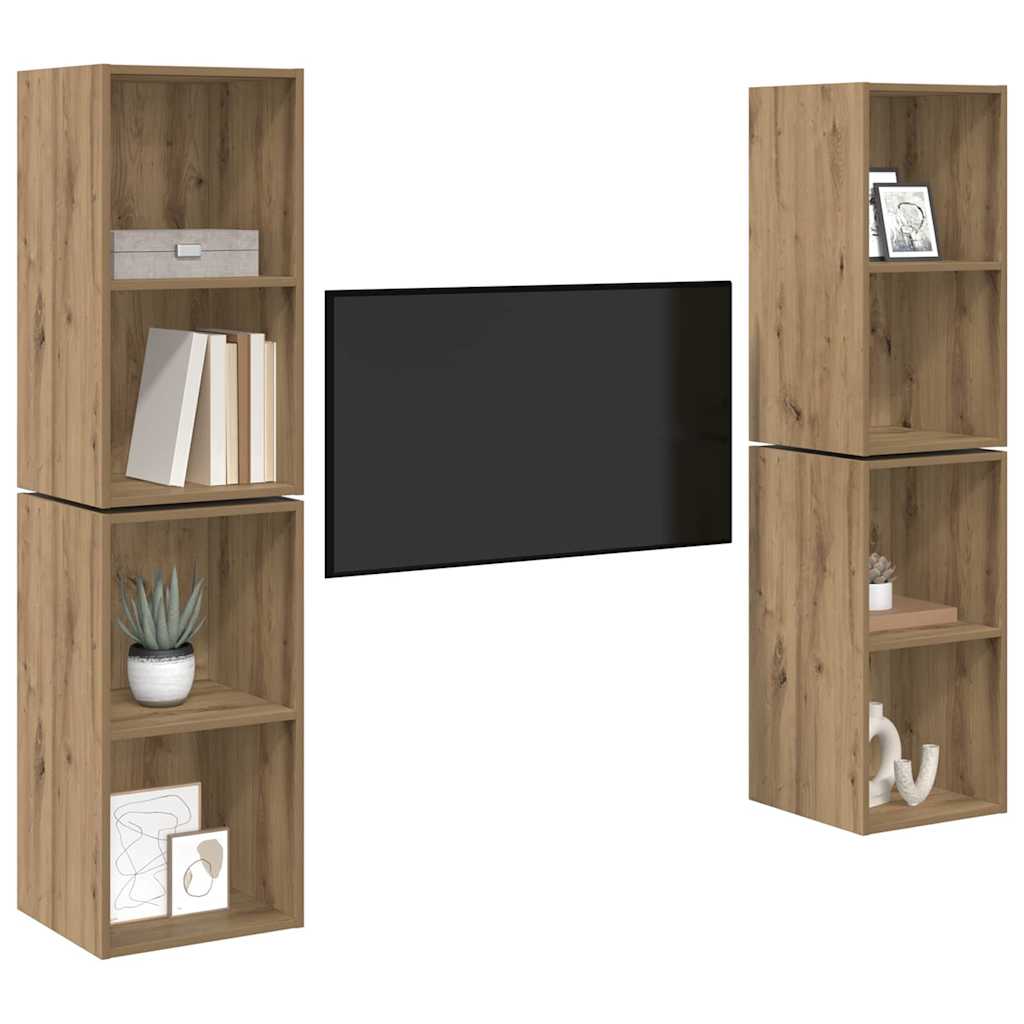 4 Piece Wall-mounted TV Cabinet Set Engineered Wood Artisan oak