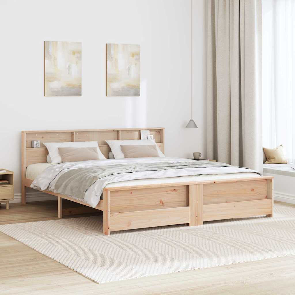 vidaXL Bed Frame with Shelf Brown 200 x 200 cm Solid Pine Wood 3