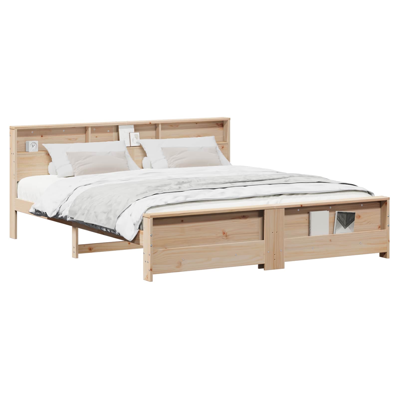 vidaXL Bed Frame with Shelf Brown 200 x 200 cm Solid Pine Wood 2