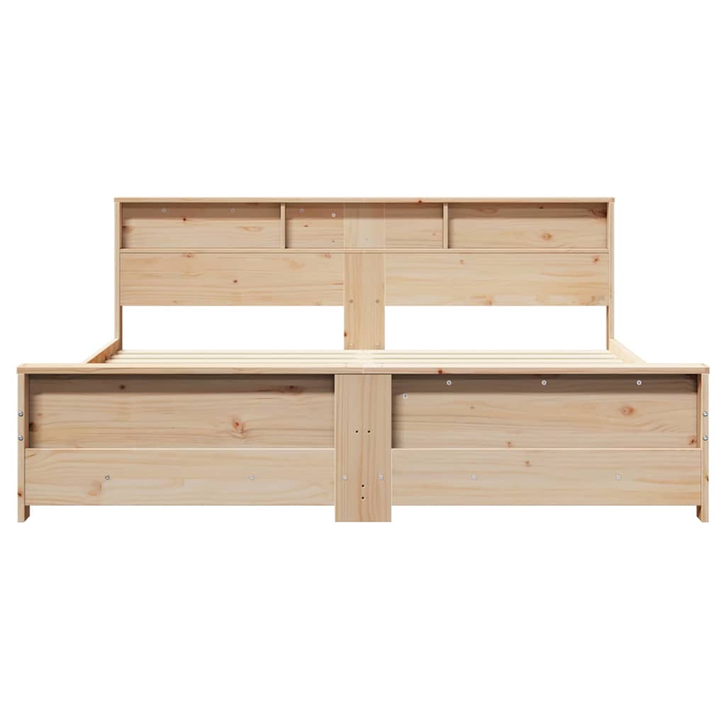 vidaXL Bed Frame with Shelf Brown 200 x 200 cm Solid Pine Wood 5