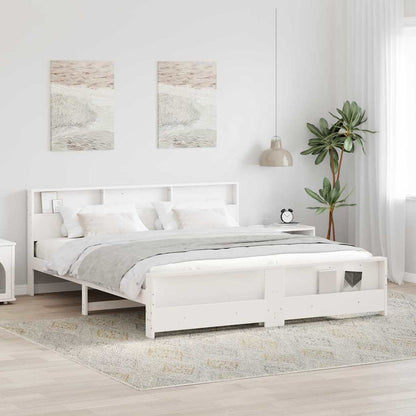 vidaXL Bed Frame with Shelf White 200 x 200 cm Solid Pine Wood 1