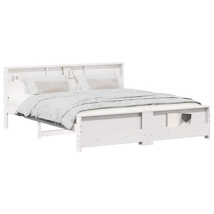 vidaXL Bed Frame with Shelf White 200 x 200 cm Solid Pine Wood 2