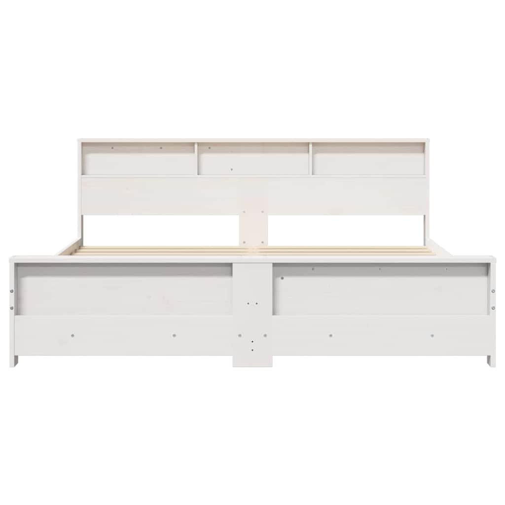 vidaXL Bed Frame with Shelf White 200 x 200 cm Solid Pine Wood 5