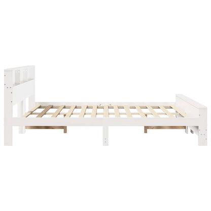 vidaXL Bed Frame with Shelf White 200 x 200 cm Solid Pine Wood 6
