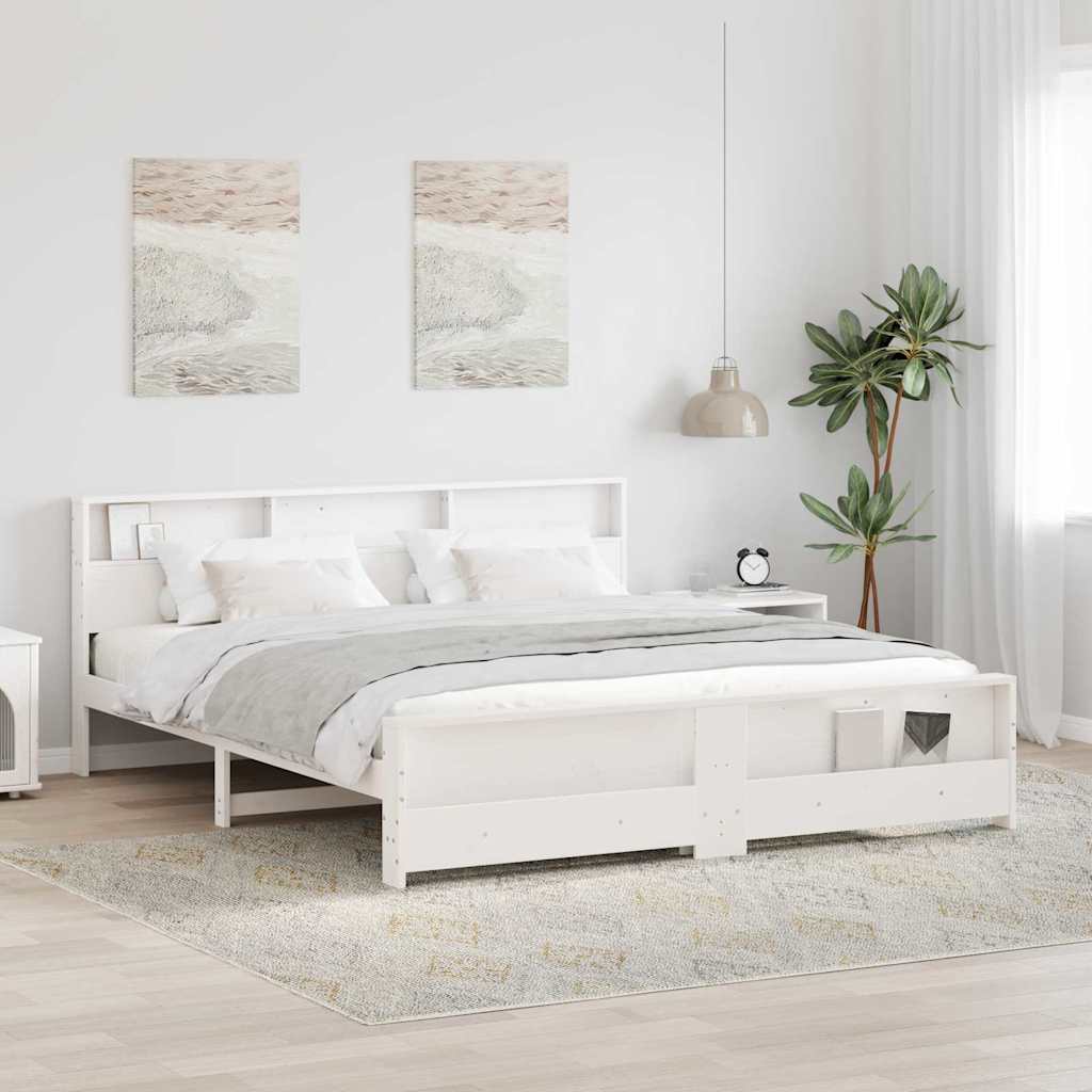 vidaXL Bed Frame with Shelf White 180 x 200 cm Solid Pine Wood 1