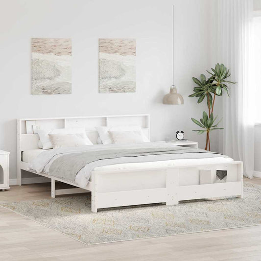 vidaXL Bed Frame with Shelf White 180 x 200 cm Solid Pine Wood 1