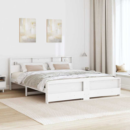 vidaXL Bed Frame with Shelf White 180 x 200 cm Solid Pine Wood 3