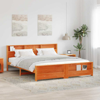 vidaXL Bed Frame with Shelf Wax Brown 180 x 200 cm Solid Pine Wood 1