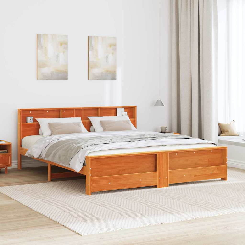vidaXL Bed Frame with Shelf Wax Brown 180 x 200 cm Solid Pine Wood 3