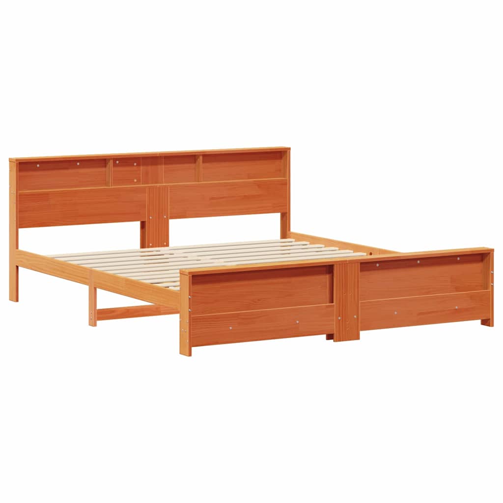 vidaXL Bed Frame with Shelf Wax Brown 180 x 200 cm Solid Pine Wood 4